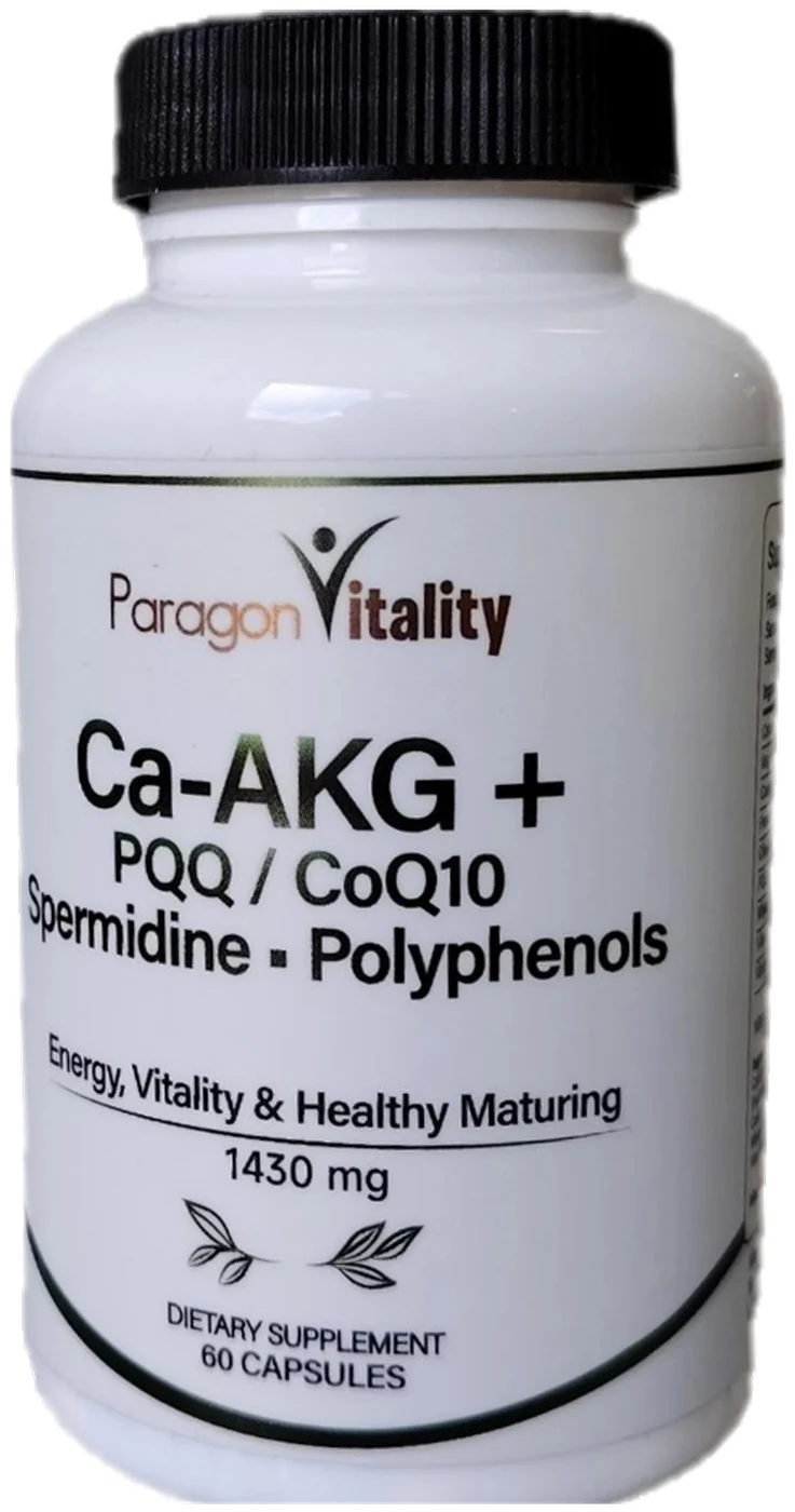 Paragon Vitality Ca-AKG+ bottle, front label