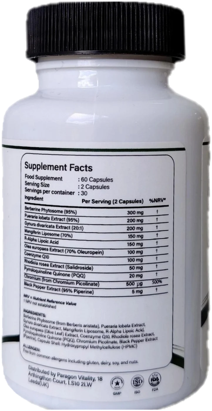 GlycoShift supplement facts label